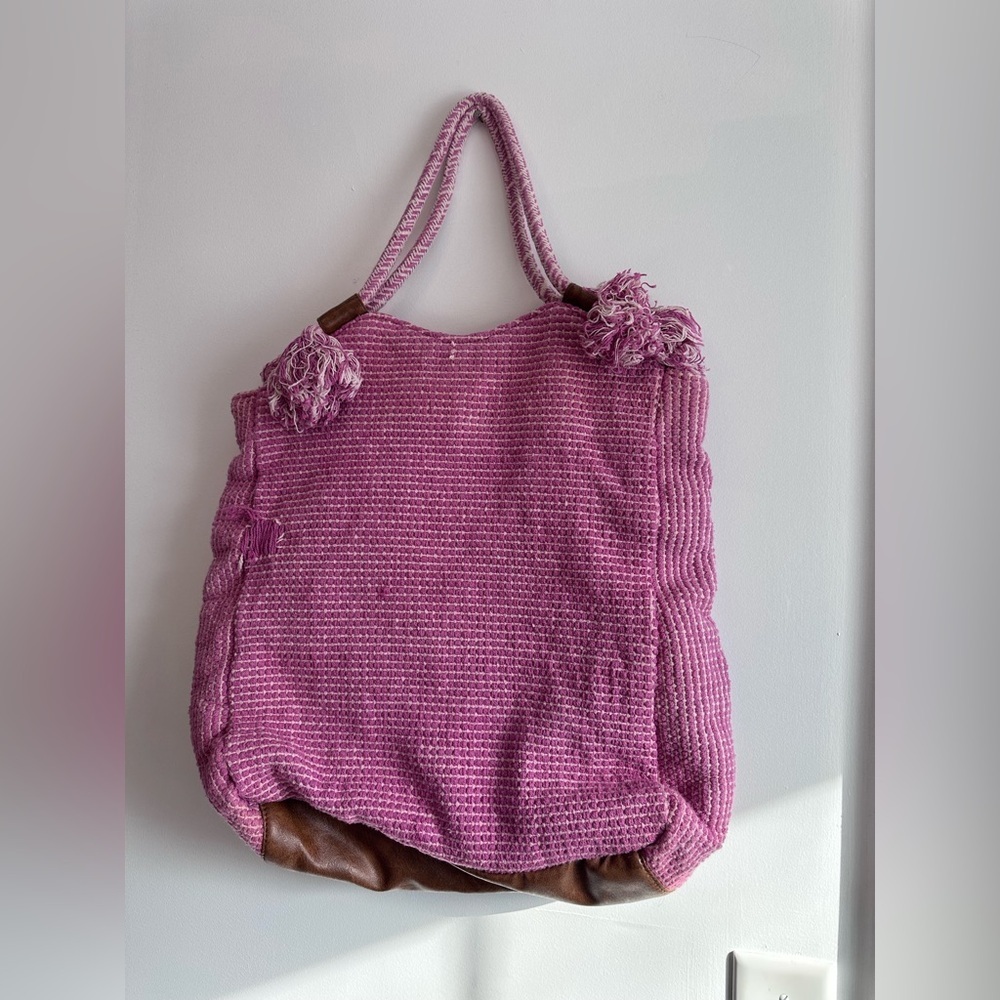 Handwoven Pink Boho Tote Bag | Artisan Woven Market Bag | Cotton Rope Handles - Picture 2 of 6